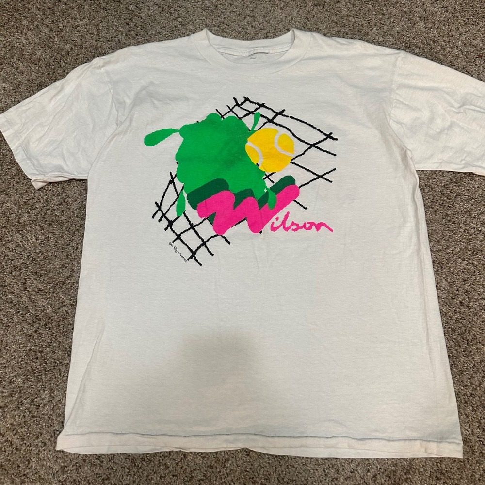 Vintage Wilson Mens T Shirt Large White Preowned Team Northwest Tennis 1990